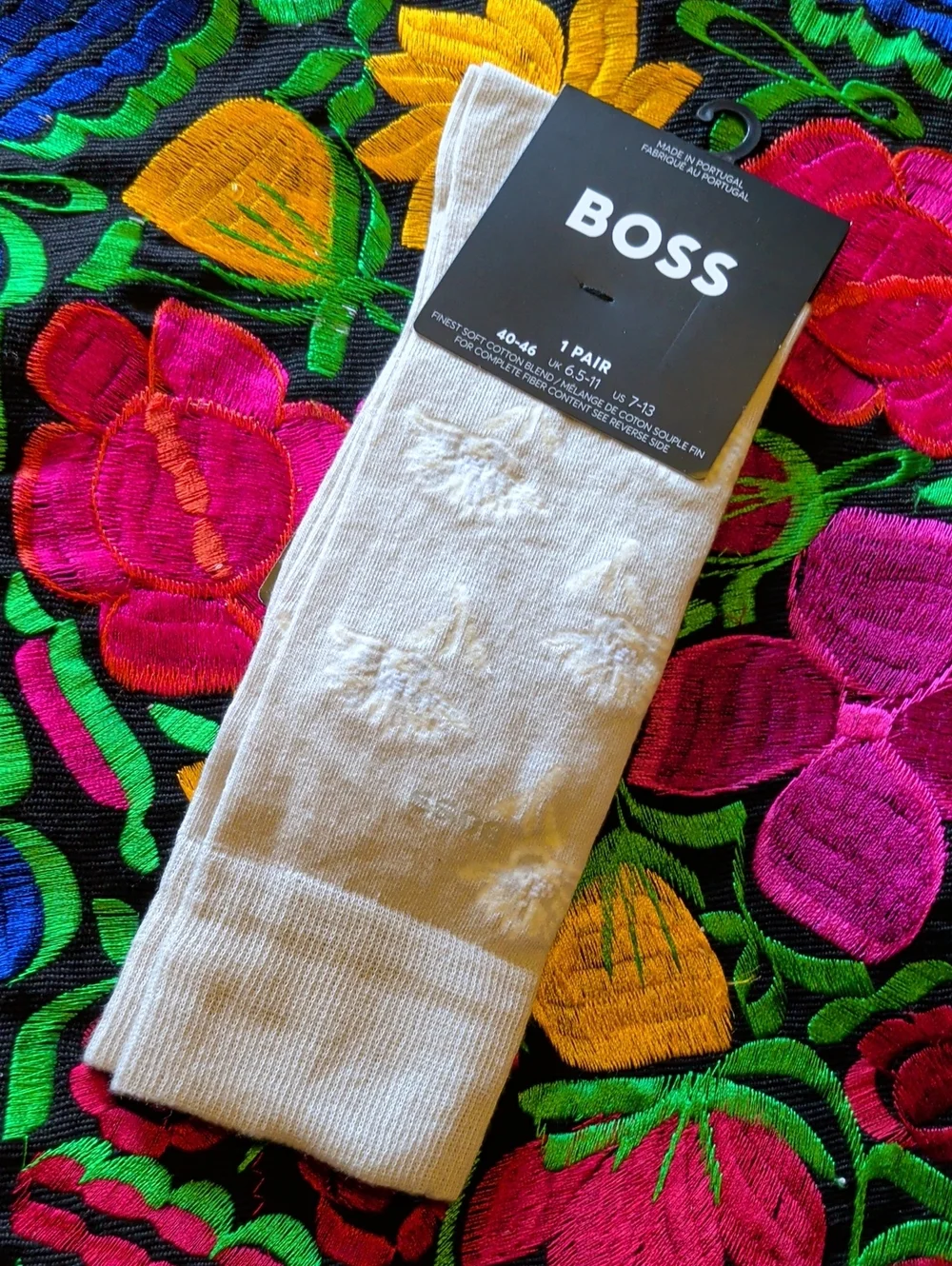 BOSS Men's Ivory Crew Socks with Subtle Texture
